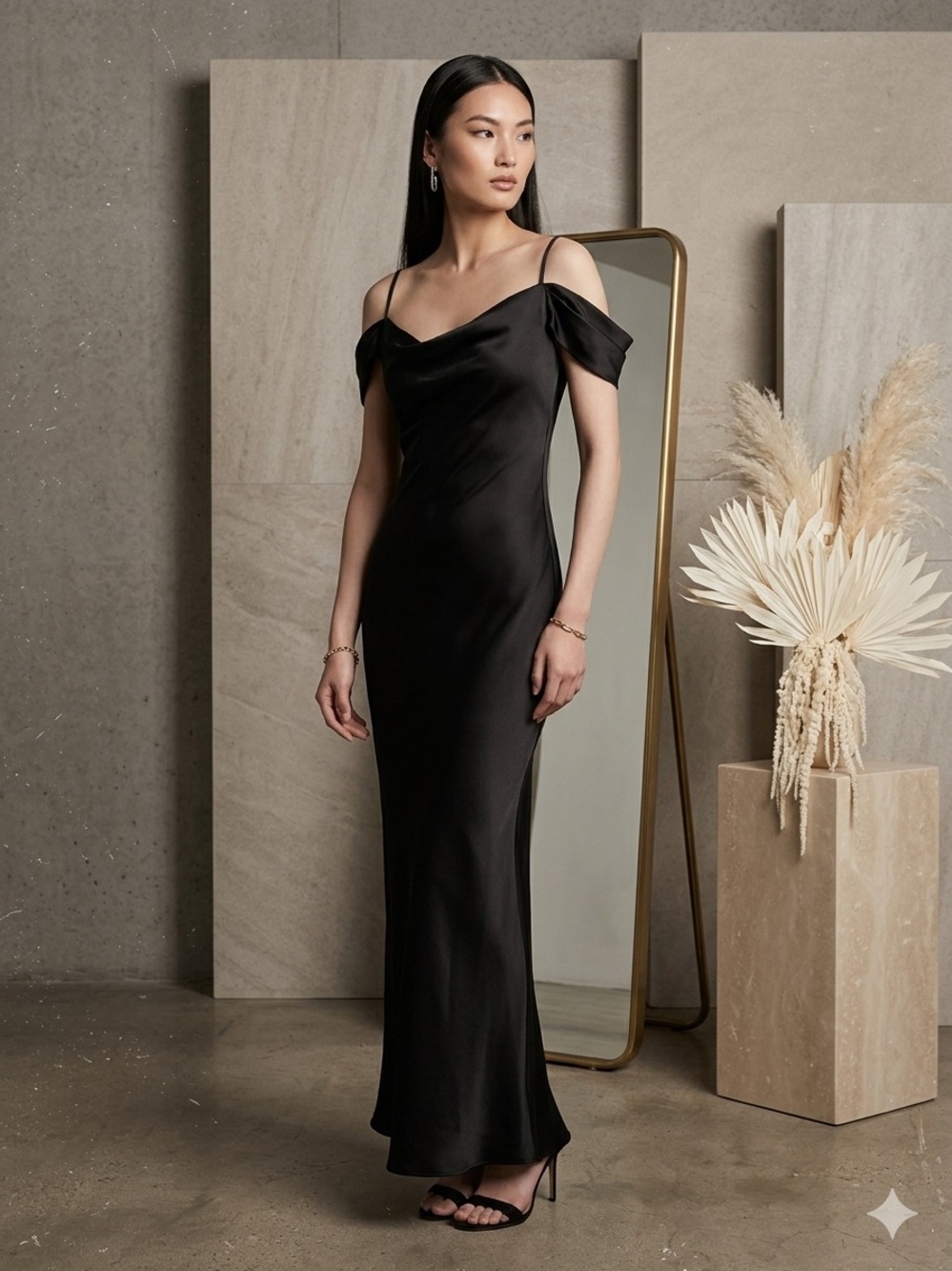 BHLDN Ira Satin Charmeuse Dress Black US8 NWT